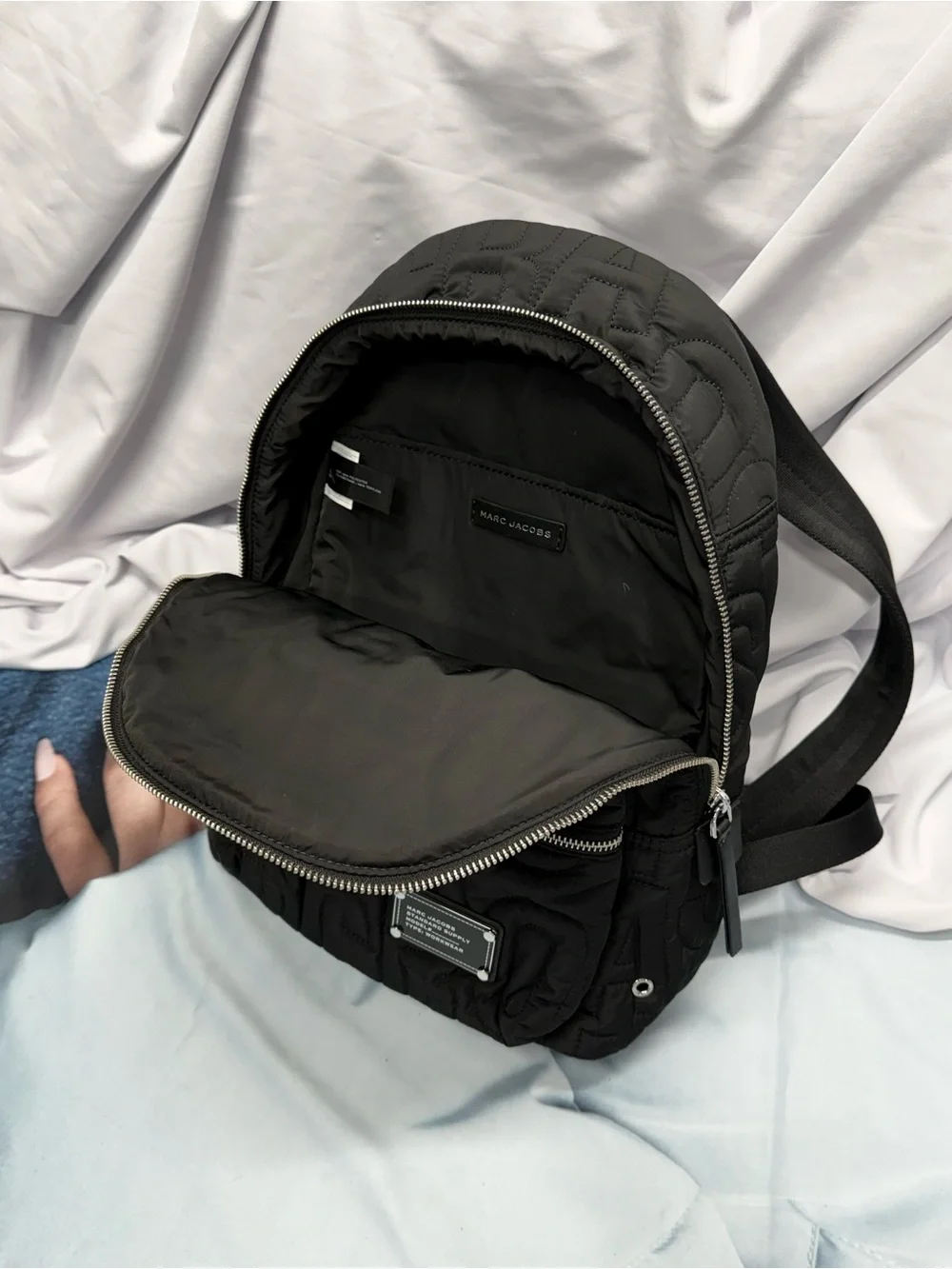 (new+tag) Marc Jacobs Black Quilted Logo Nylon Backpack size 15x11 inch